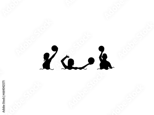 Water Polo Silhouette Of Girl With Ball On The White Background.