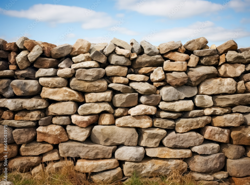 Stone wall next to grassy field in Scottish countryside, Dutch landscape. Stone wall next to grassy field in Scottish countryside, Dutch landscape.