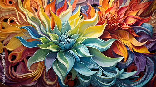 Abstract plants in the form of a whirlpool of multi-colored colors in a flow moving