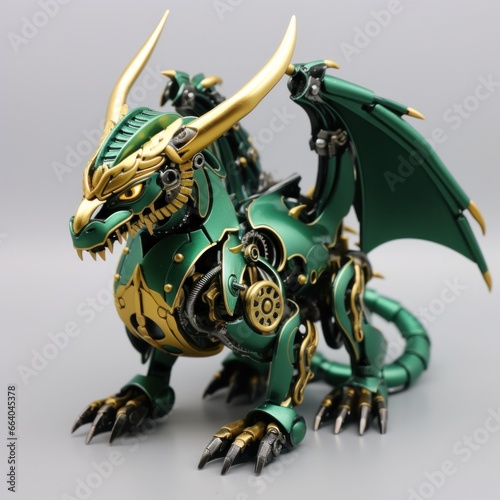 Robot dragon made of gold with green enamel  symbol of the year. 