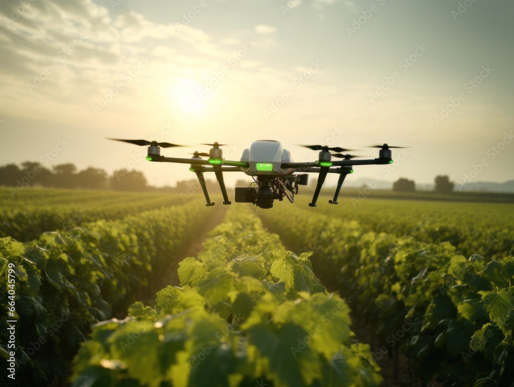 A drone over a farmer's field pollinates plants .technology in the service of agriculture. 