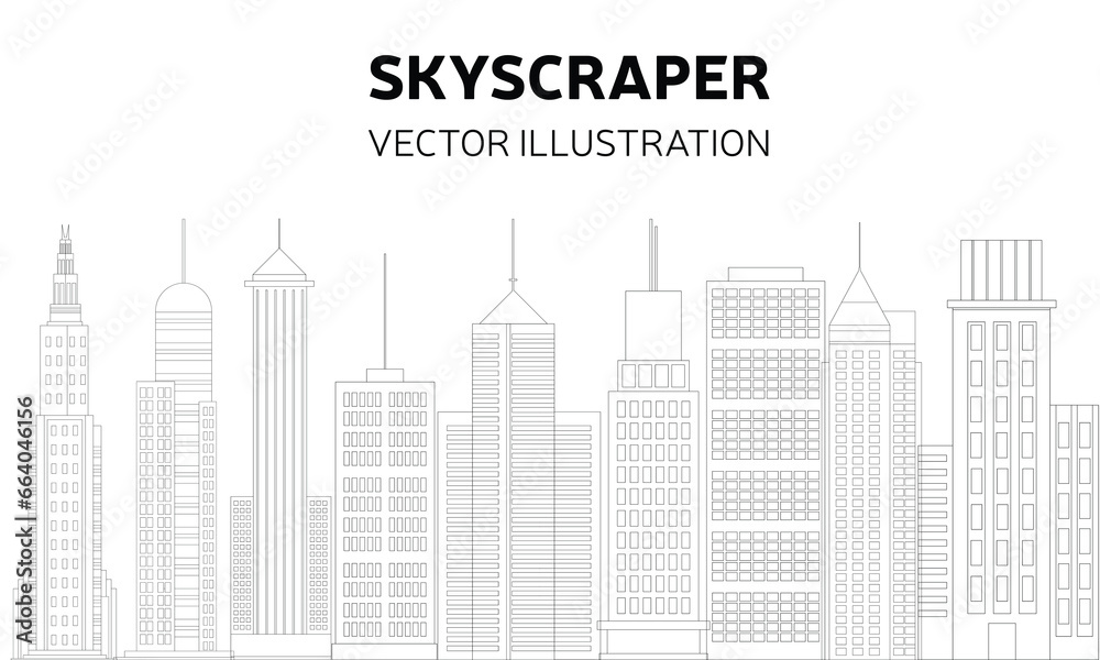 Skyscraper doodle banner concept. Vector illustration.