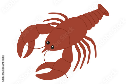 Cute red lobster. Sea and ocean animal. Underwater life. Childish crayfish character. Vector flat illustration isolated on white background