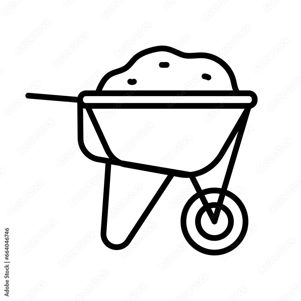 Wheelbarrow line icon. Garden trolley vector illustration isolated on white. Cart outline style design, designed for web and app. Wheelbarrow line icon. Garden trolley vector illustration isolated on white. Cart outline style design, designed for web and app.