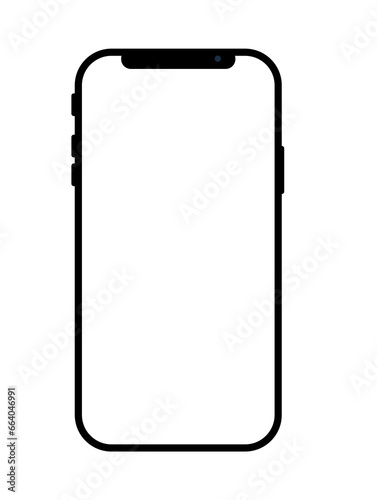 Illustration of a modern phone with black outline on a white background © FRPhotos