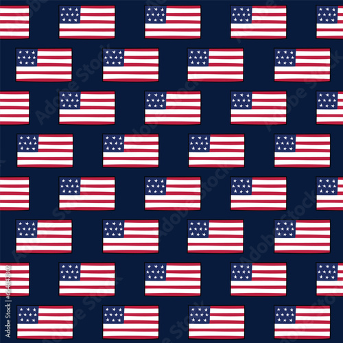 USA flags doodle seamless pattern. Vector background with US symbols. United States of America design elements. Repeating illustration