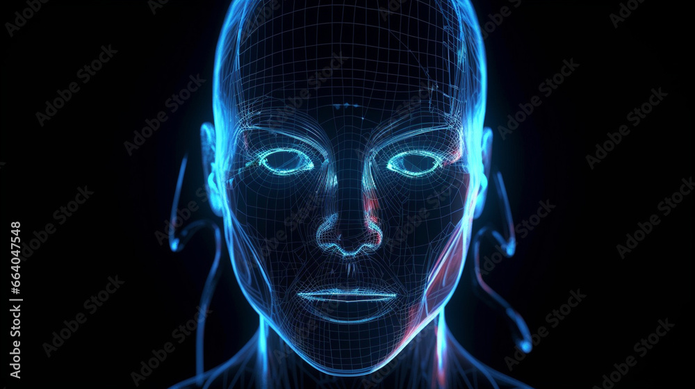 Technology and innovation concept, silhouette man face artificial intelligence neon line design. Generated AI Technology and innovation concept, silhouette man face artificial intelligence neon line design. Generated AI
