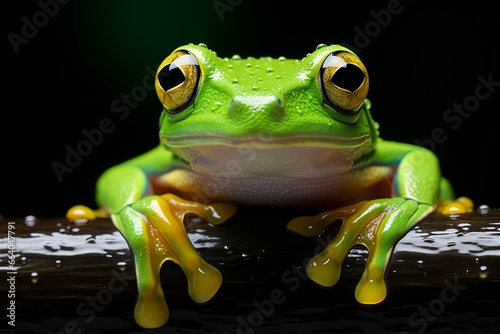 Little frog is sitting against black background, conception of wild animals