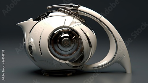 Shiny modern futuristic metal teapot. Created with Generative Ai technology.