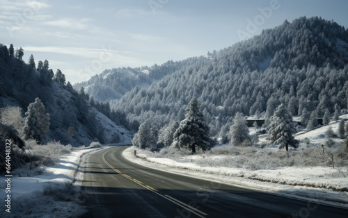 Snowy mountain road