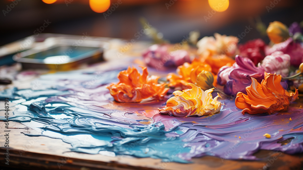 A painter's hand gently blending colors on a canvas A painter's hand gently blending colors on a canvas