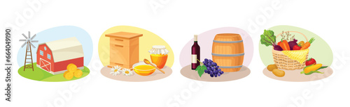 Farm and Agriculture or Husbandry Vector Composition Set