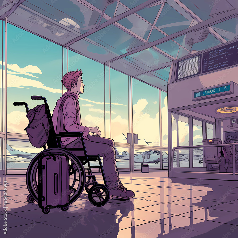 Obraz premium Travelling with a wheelchair AI generated series 