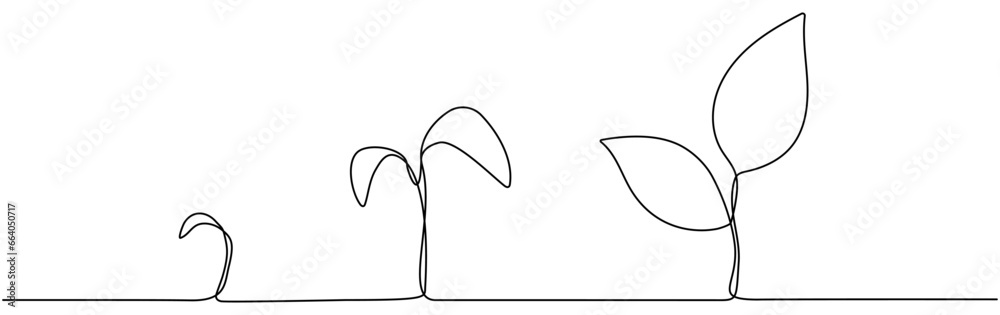 Plant growth process continuous line art drawing. Vector illustration ...