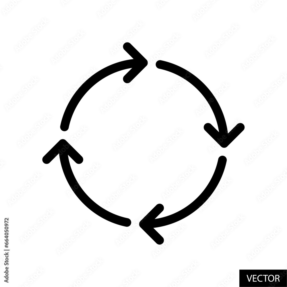 Four circular arrows, loading, refresh, sync concept vector icon in line style design for website, app, UI, isolated on white background. Editable stroke. Vector illustration. Four circular arrows, loading, refresh, sync concept vector icon in line style design for website, app, UI, isolated on white background. Editable stroke. Vector illustration.