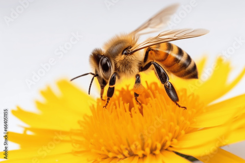 Honey Bee on Yellow Flower, Close Up Macro © Olga