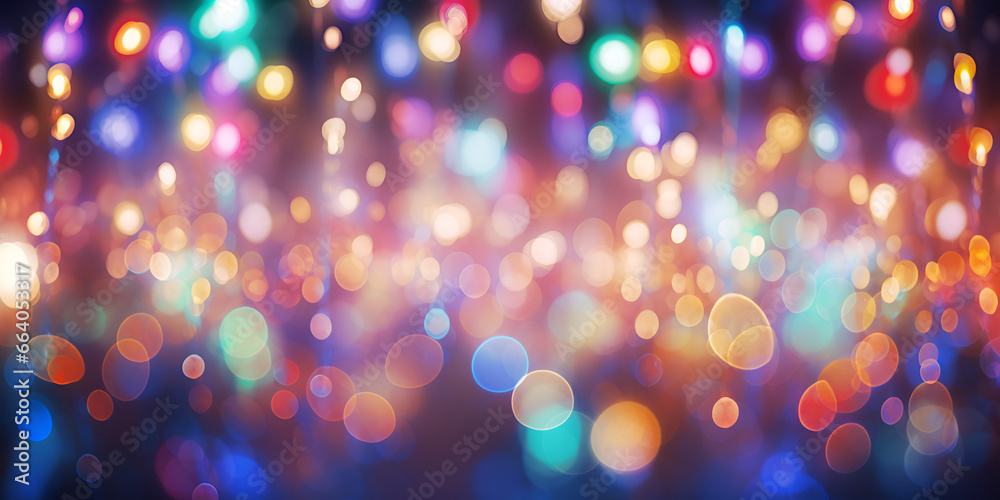 Colorful blurred tinsel and lights abstract background 