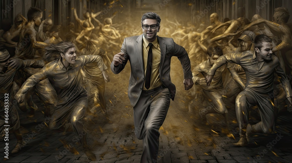 Determined businessman, running fast to the goal