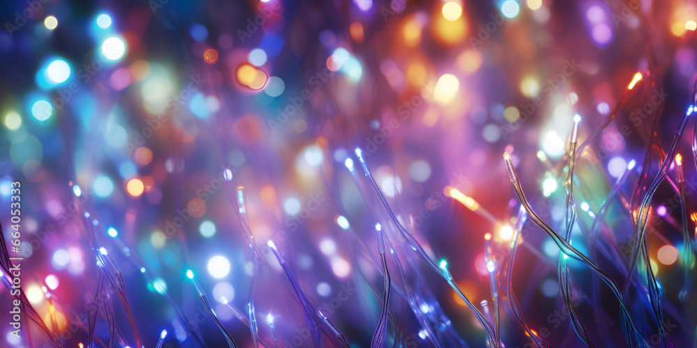 Blue blurred tinsel and lights abstract background 