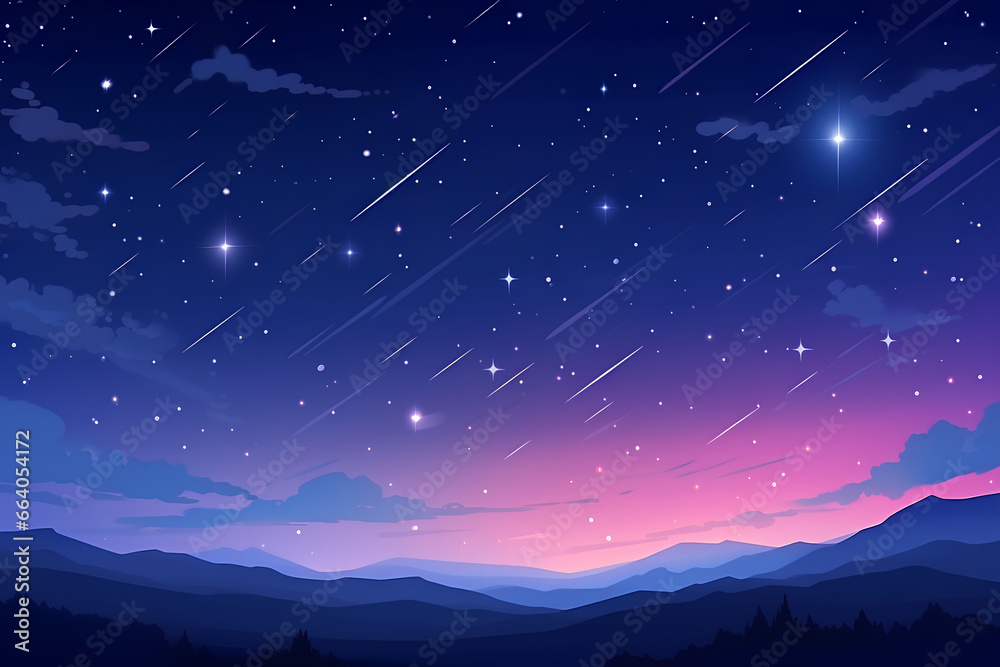 Night sky background with falling star symbols flat vector flat minimalistic isolated illustration. Generative AI