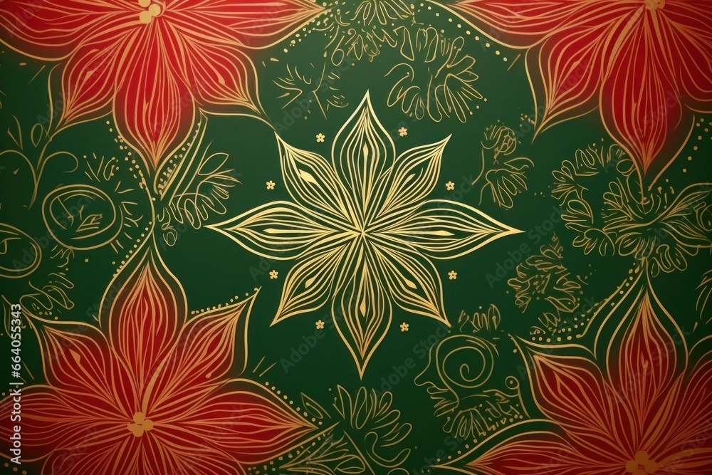golden elegant Christmas ornament on red green background . Christmas background. golden elegant Christmas ornament on red green background . Christmas background.