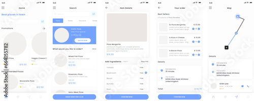 Fast Food and take away, delivery food, Pizza Restaurant Blue Mobile App Ui Kit Template