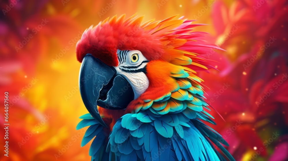 Obraz premium A Curious Macaw with Vibrant Multicolored Feathers Against a Beautiful Background