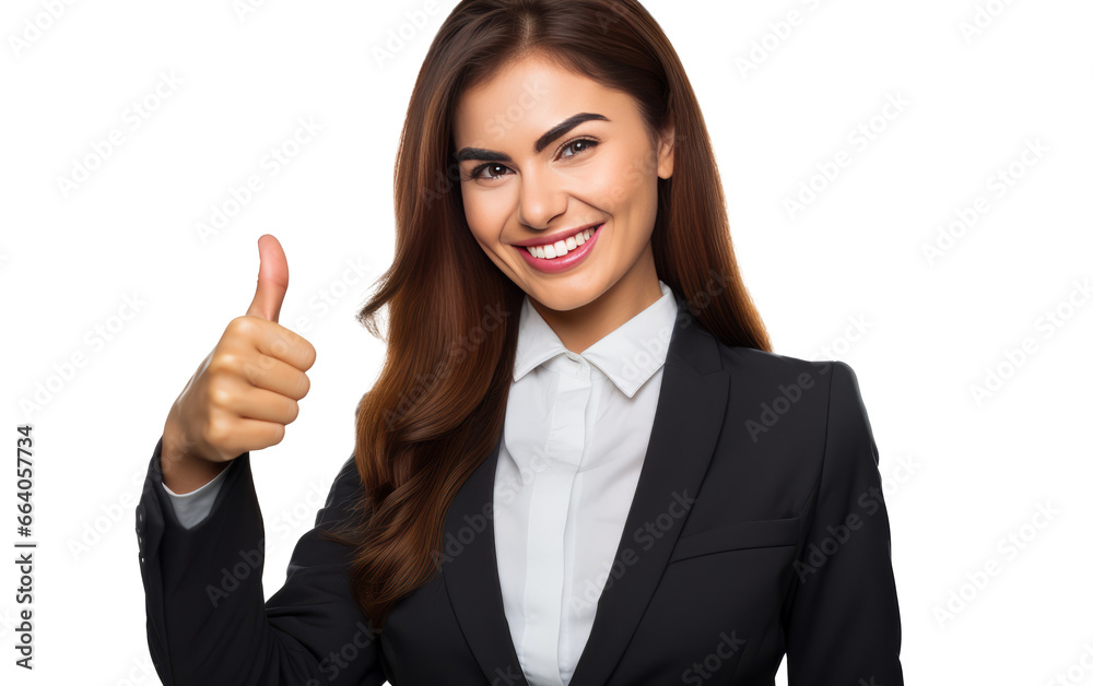 Businesswoman cheers and shows thumb up isolated on transparent background Businesswoman cheers and shows thumb up isolated on transparent background