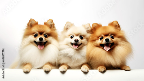 Close-up of three cute German Spitz dogs. © Olga Gubskaya