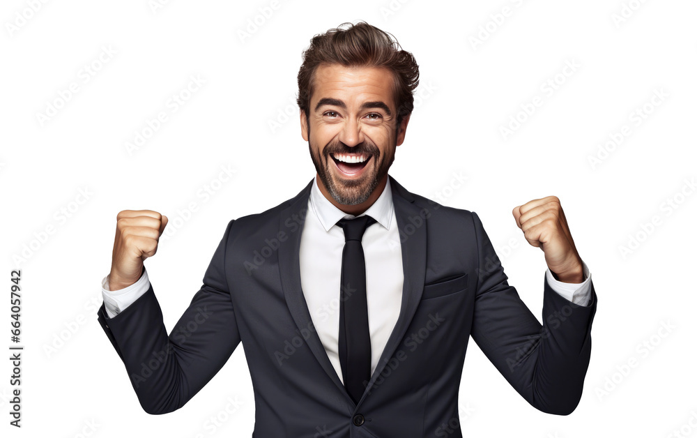 Self confident and happy business man cheers and celebrate success isolated on transparent background Self confident and happy business man cheers and celebrate success isolated on transparent background