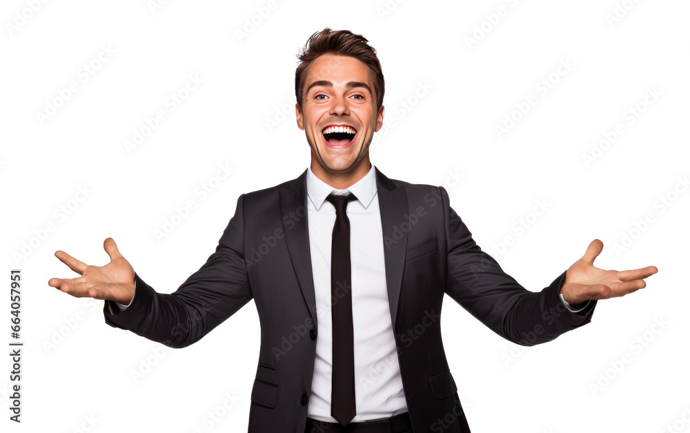 Self confident and happy business man cheers and celebrate success isolated on transparent background Self confident and happy business man cheers and celebrate success isolated on transparent background