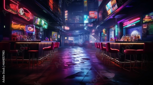 A Photograph of a Bustling Fluorescent Nightlife Scene