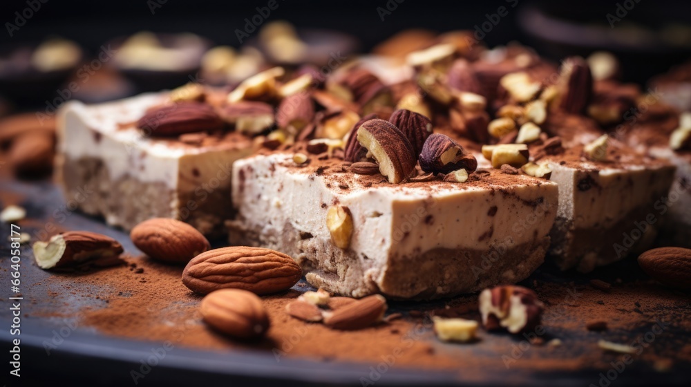 Halva: Artistic close-up capturing the texture of halva with nut pieces. Halva: Artistic close-up capturing the texture of halva with nut pieces.