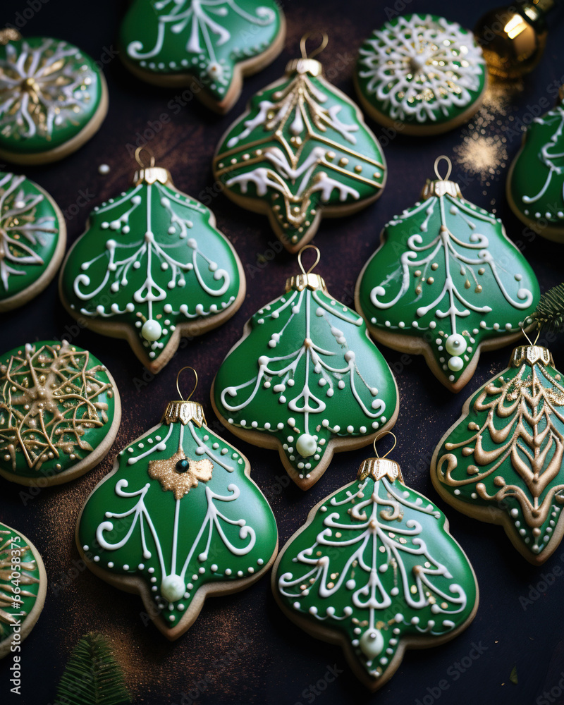 Taditional glazed Christmas gingerbread cookies