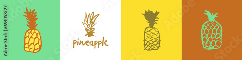 Vector pineapple symbol. Ananas icon in trendy hand drawn doodle style. Color illustration for Pineapples label, organic badge, juice packaging design or website. Calligraphic pineapple symbol.