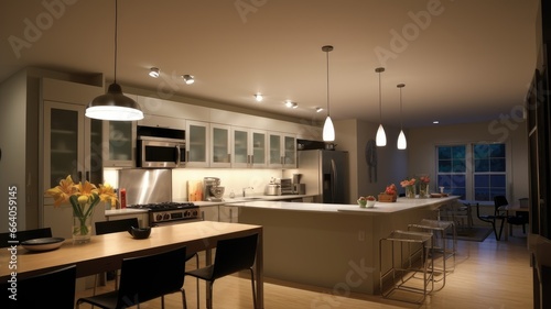 Contemporary track lighting systems installed in modern kitchens, offering focused and functional lighting for food preparation and cooking areas