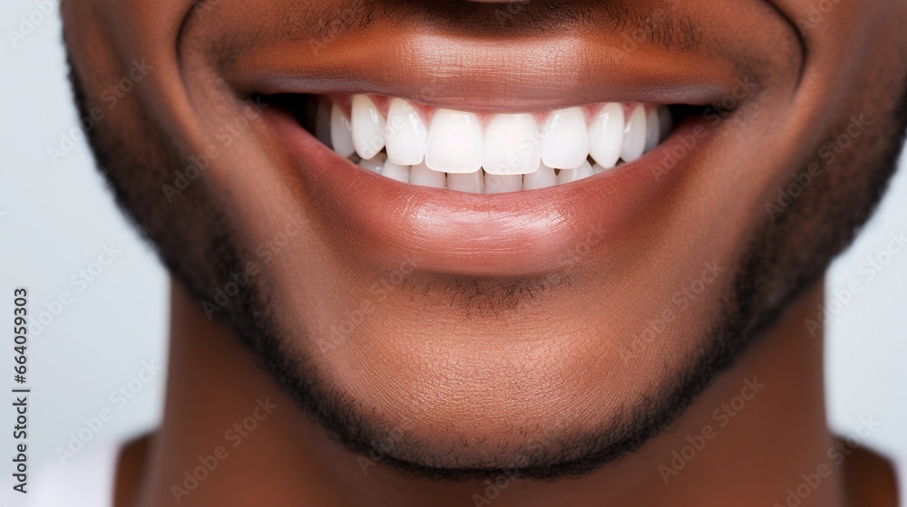 Black young man smiling with his healthy white teeth, close up of lower part of a dark skin male's face, concept of healthy teeth, oral product advertisement. Black young man smiling with his healthy white teeth, close up of lower part of a dark skin male's face, concept of healthy teeth, oral product advertisement.