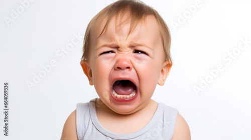 crying baby isolated on white, Unhappy baby boy crying and whining.
