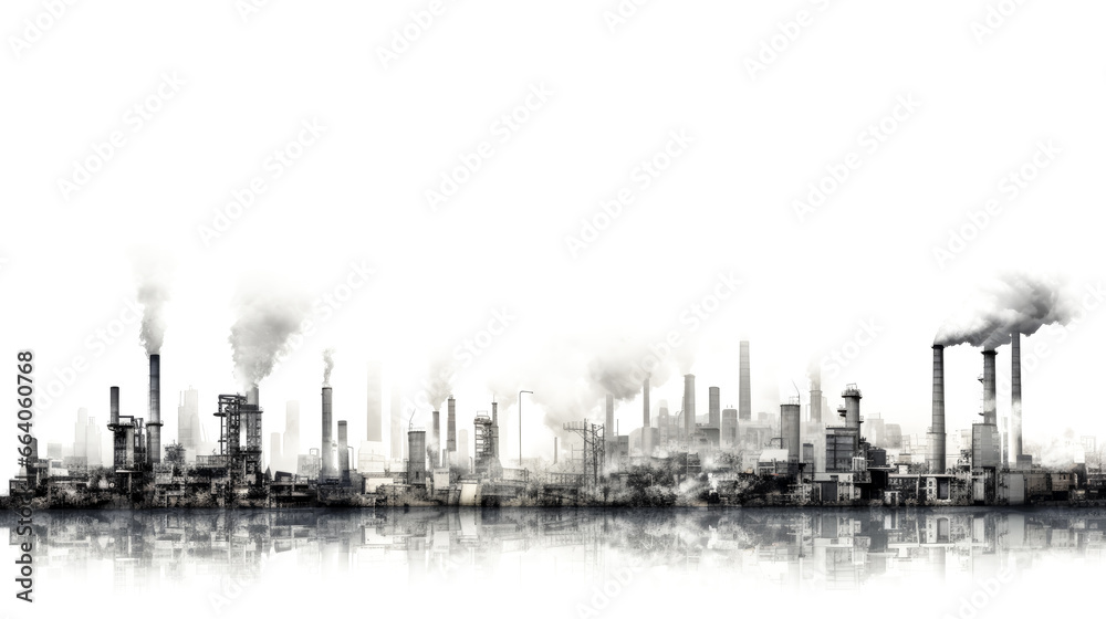 The factory smokestacks belch pollution and smog into the air, causing harm to the environment and nearby communities.