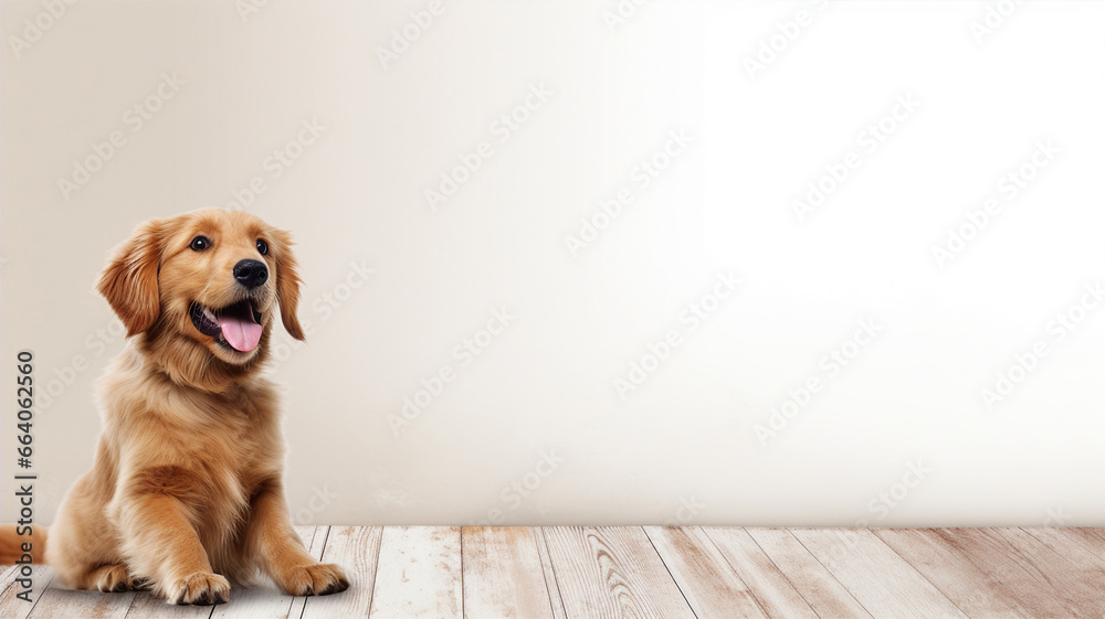 Happy dog, isolated background with copy space