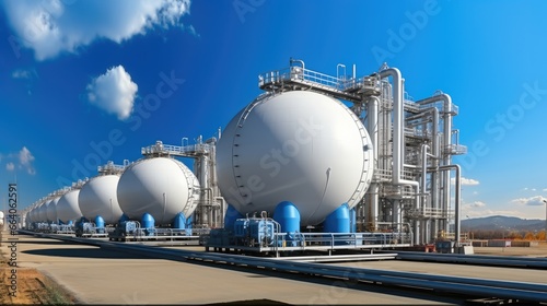 Hydrogen gas storage tanks, Spherical storage for chemical products, Chemical factory.
