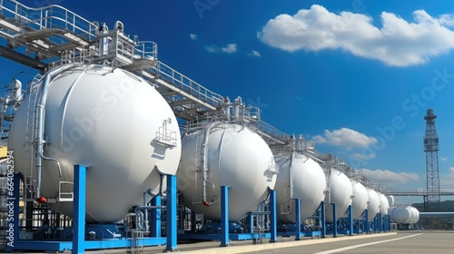 Hydrogen gas storage tanks, Spherical storage for chemical products, Chemical factory.