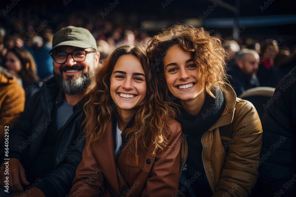 A group of people sitting next to each other on concert. Family on concert. A group of people sitting next to each other on concert. Family on concert.