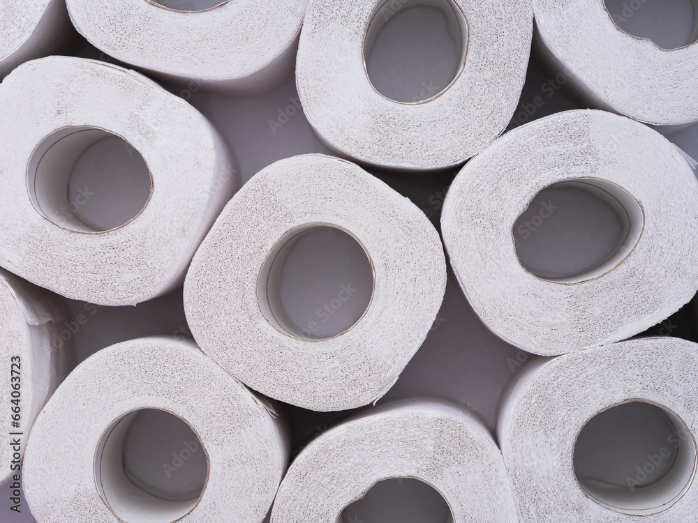White toilet paper rolls. Top view