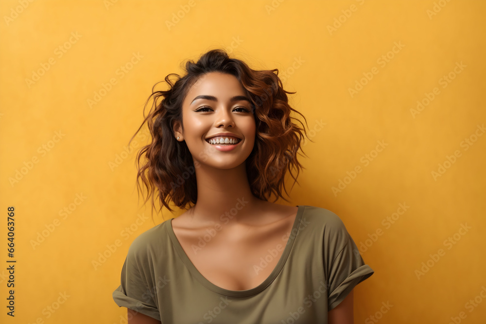 Portrait of a happy young african woman isolated over yellow background Portrait of a happy young african woman isolated over yellow background
