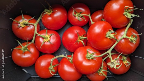 Close-up image of vibrant red tomatoes in the basket © Wirestock