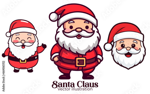 Santa Claus with Hat and White Beard: A Cute and Funny Christmas Set Collection. Vector Illustration for Christmas. Kids’ Christmas Party - isolated on transparent background, png © Giu Studios