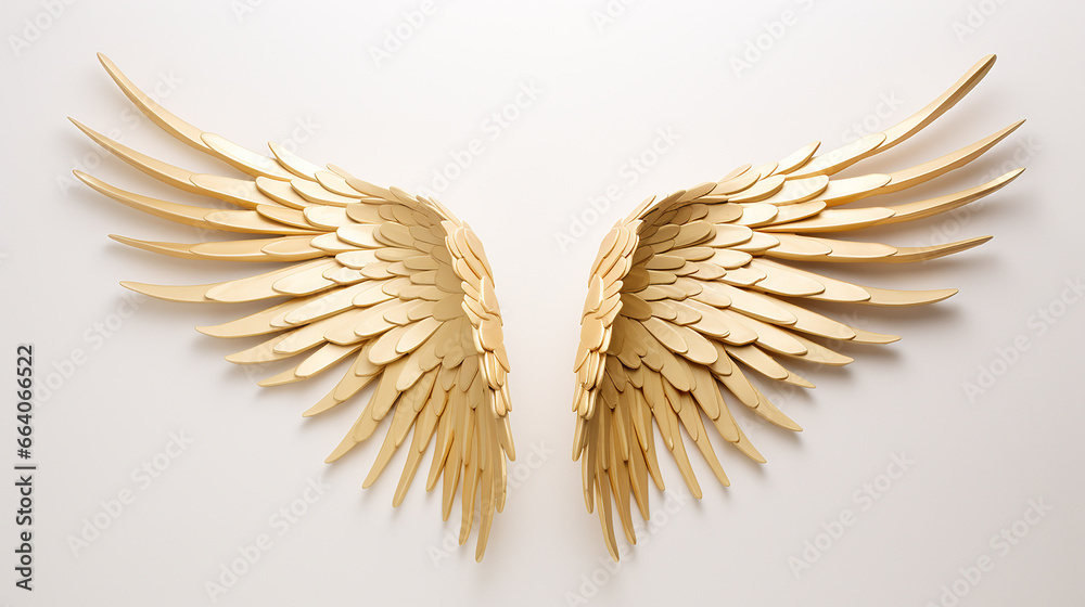 asas douradas em fundo branco  - obrazy, fototapety, plakaty 