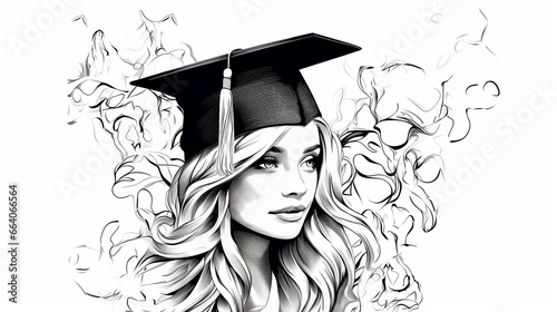 jovem mulher desenho de formando em graduação de formatura 