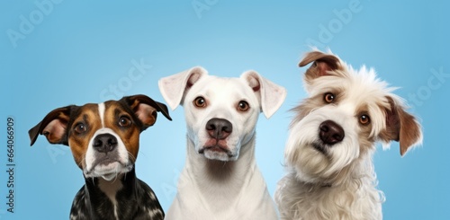 Three surprised dogs on a blue background